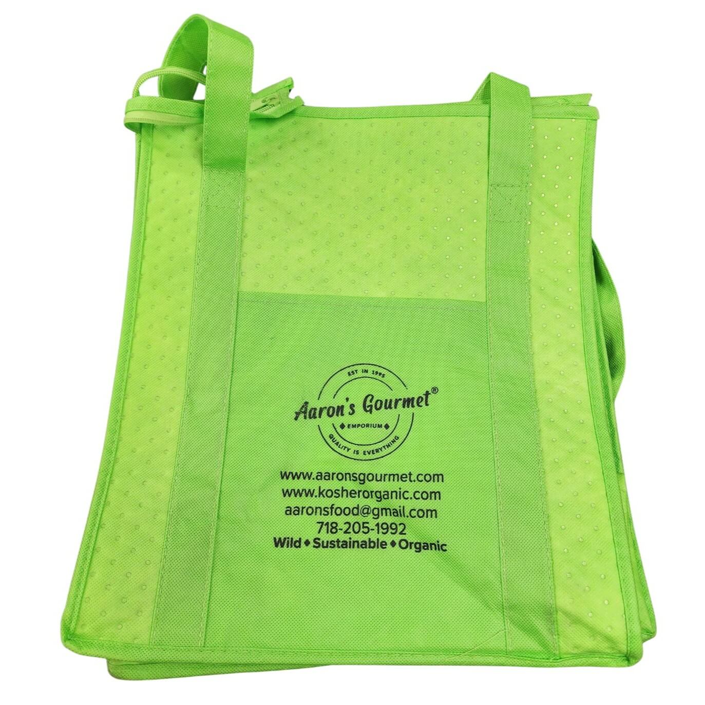 Reusable Insulated Bag in vibrant green, designed for fresh, secure transport of food from the butcher shop to your kitchen.
